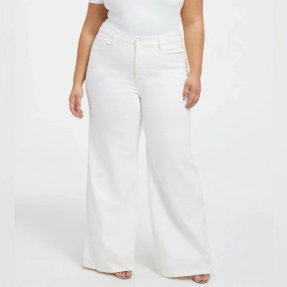 NWOT GOOD AMERICAN Good Waist Wide Leg Palazzo Pant White Jeans